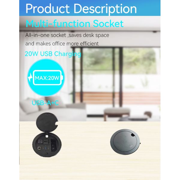 ROHS 152mm Embedded Desktop Socket Hub Conference Table Connectivity Box
