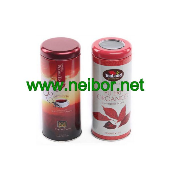 20 sachets 40g round tea tin container with clear window