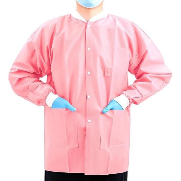Disposable Adult Medical Lab Jacket Hospital Visitor Gowns Coat Knit Cuff Collar 3 Pockets Breathable PP SMS Material PPE Coat