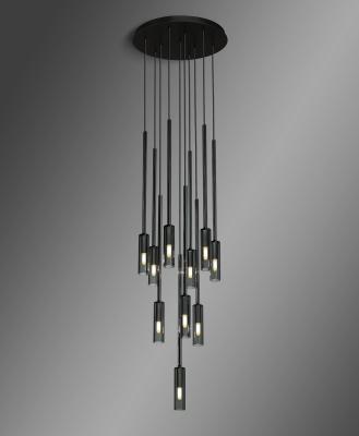 Adjustable Height Modern Brass Circular Chandelier with Oval Crystal Pendant