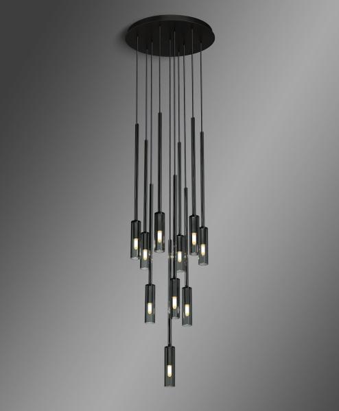 Adjustable Height Modern Brass Circular Chandelier with Oval Crystal Pendant