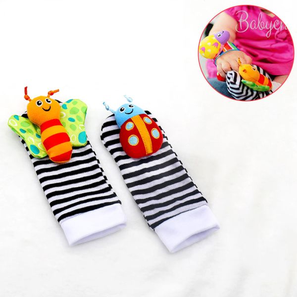 12 Months BABY Bunny Foot Finder & Wrist Rattles For Infants Socks Entertainment