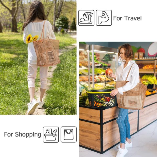 Reusable Mesh Beach Bag Custom Large Capacity Shoulder Bag for Women's Outdoor Travel