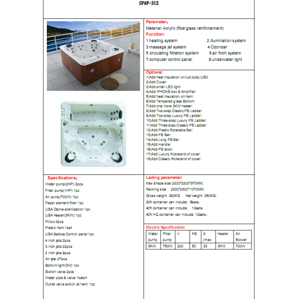 hot tub ,Outdoor Bathtub,swim spa,whirlpool,bahtub ,hot bathtub,swing pool SPAF-312
