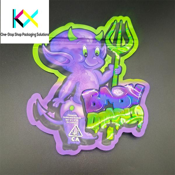 Rotogravure Printed Resealable Plastic Edible Cut Die Ziplock Pouch 3.5g 7g 14g Special Shape