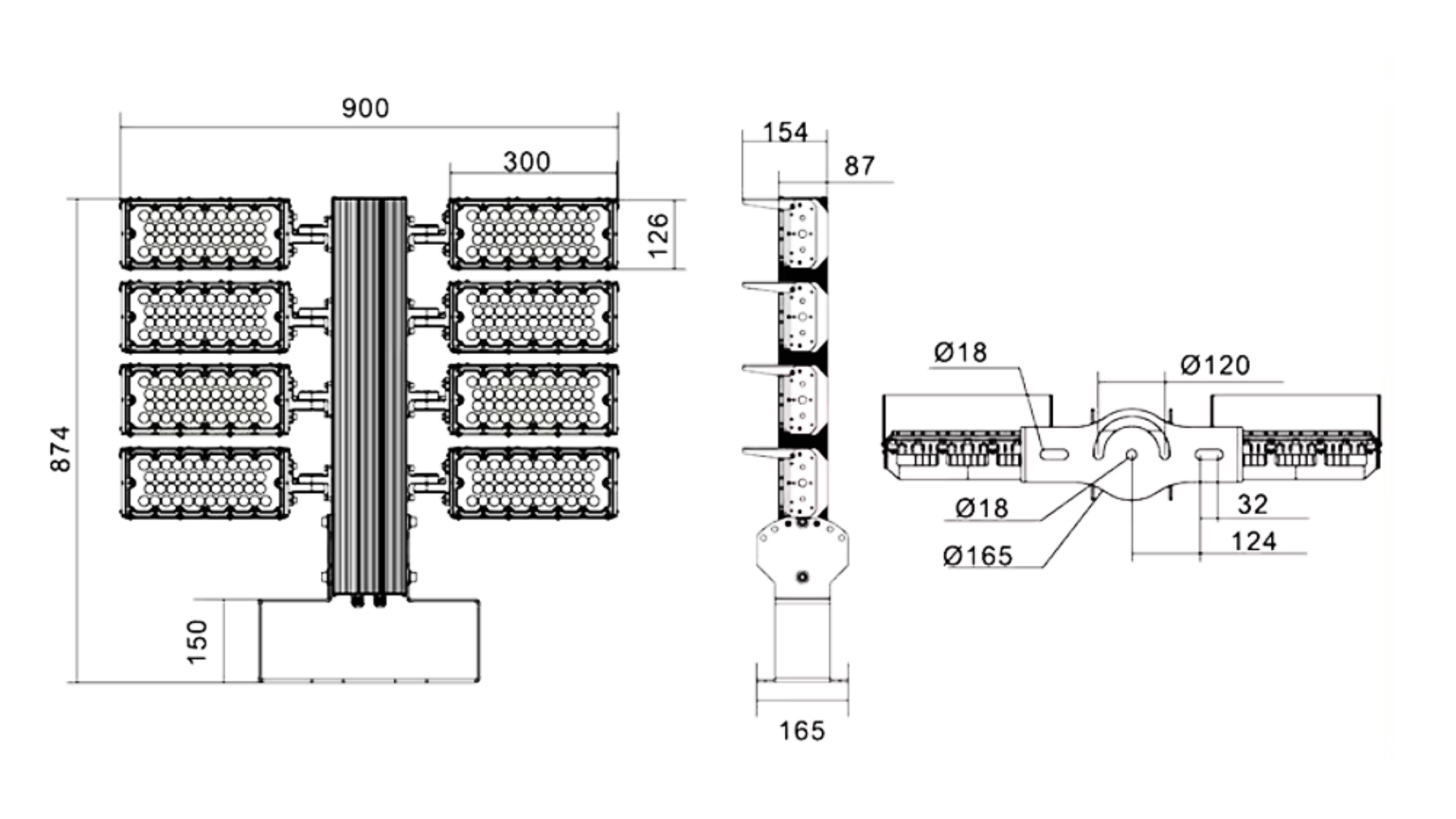 Высокомощный светодиод светодиод светодиод 300W-1200W IP66 Для футбола