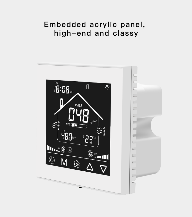 Intelligent LCD Fresh Air Controller 3 Speed Ventilation Fan Timing Control Panel With Air Quality Monitor