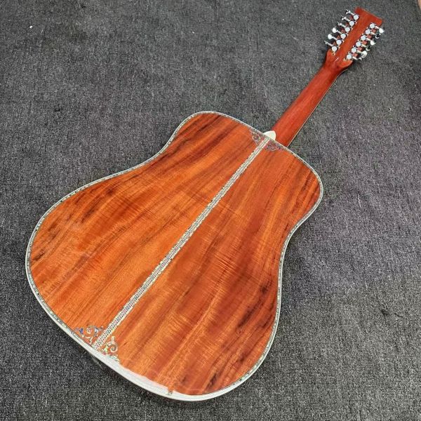 Custom 6/12 Strings Solid KOA Back Side Abalone Binding Acoustic Guitar with Customized Logo in Abalone