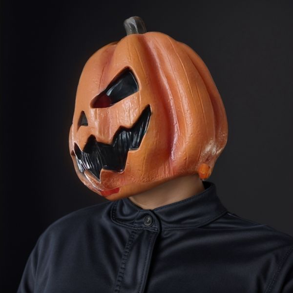 Full Head Evil Jack-o'-Lantern Latex Mask, Spooky Pumpkin Headgear for Halloween