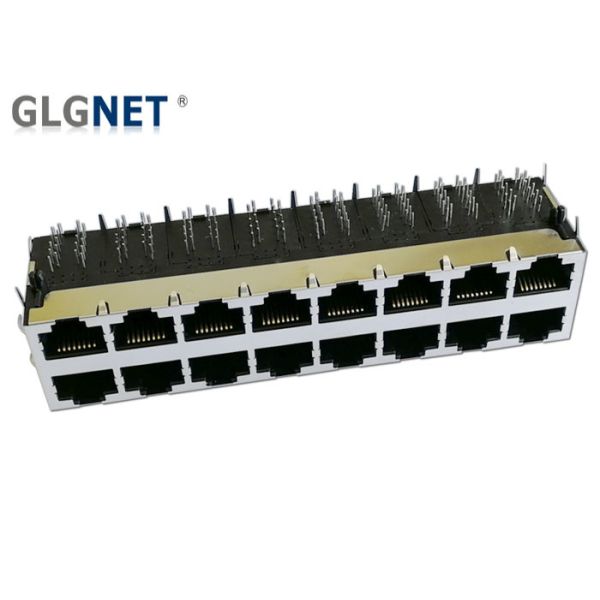 16 Ports Stacked RJ45 Connectors , Magnetic Rj45 Jacks 10 100 1000 Base T 0.2 Mm Thickness