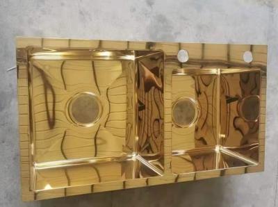 Mirror Gold Matte Black Kitchen Sink Double Bowl Drop In 3.5mm