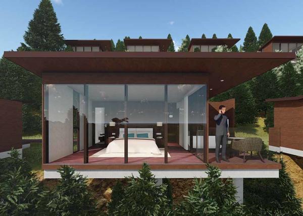 Cottage Prefab Timber Homes , Prefabricated Wooden Houses With Open Area Bathroom