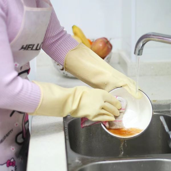 Thickening Yellow Household Latex Gloves Puncture Prevention 32cm Yellow Latex Glove