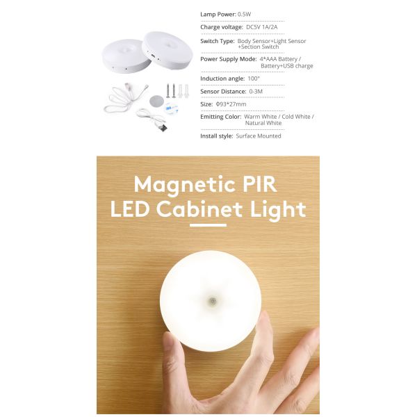 Wireless LED Battery Powered Kitchen Cabinet  Motion sensor Night Light