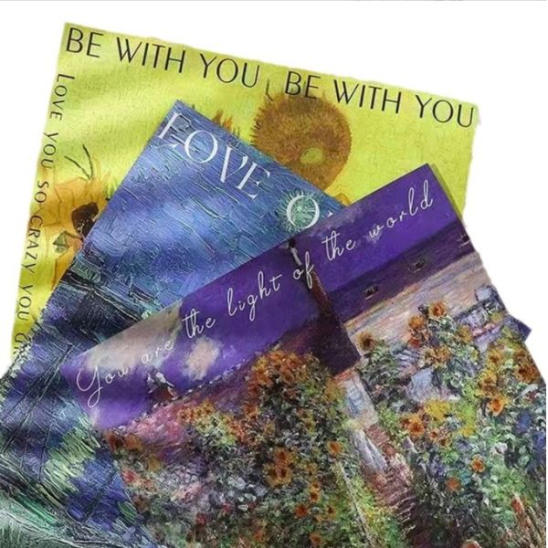 New Qixi Festival flower bouquet wrapping paper, a popular blue series of paper, Valentine's Day oil-painted style flower wrapping paper