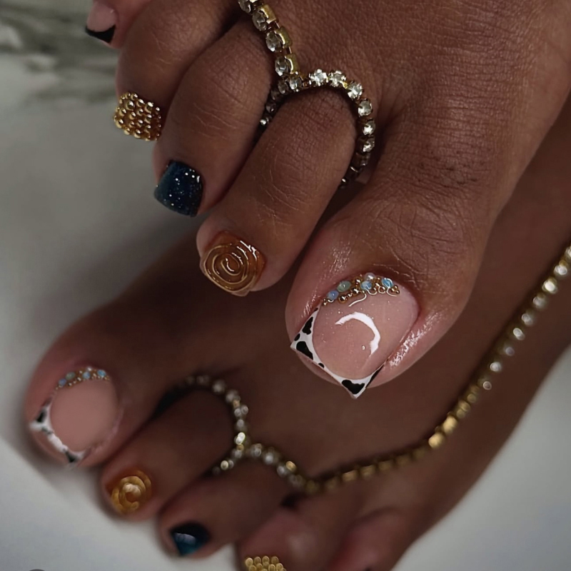 3D Design Square Press On Toenails Rhinestone Toenails Private Label