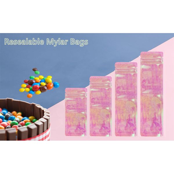 Resealable Holographic Zip lockk Bag, slidelock Bags Smell Proof Mylar Baggies