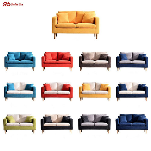 Breathable Upholstered Cushion Linen Fabric Sofa Sets Living Room Furniture 2 Seater