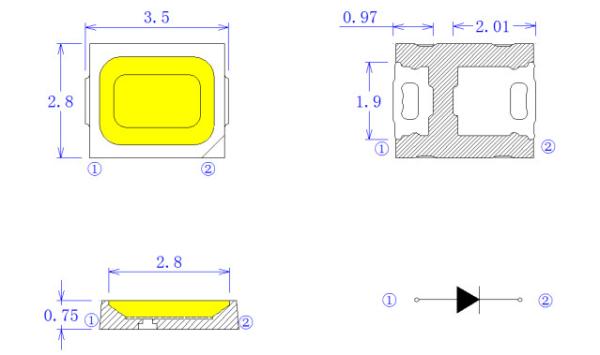2835 microplaqueta 6v 6000-6500k 280lm/W do diodo emissor de luz de 2w SMD para a luz de rua