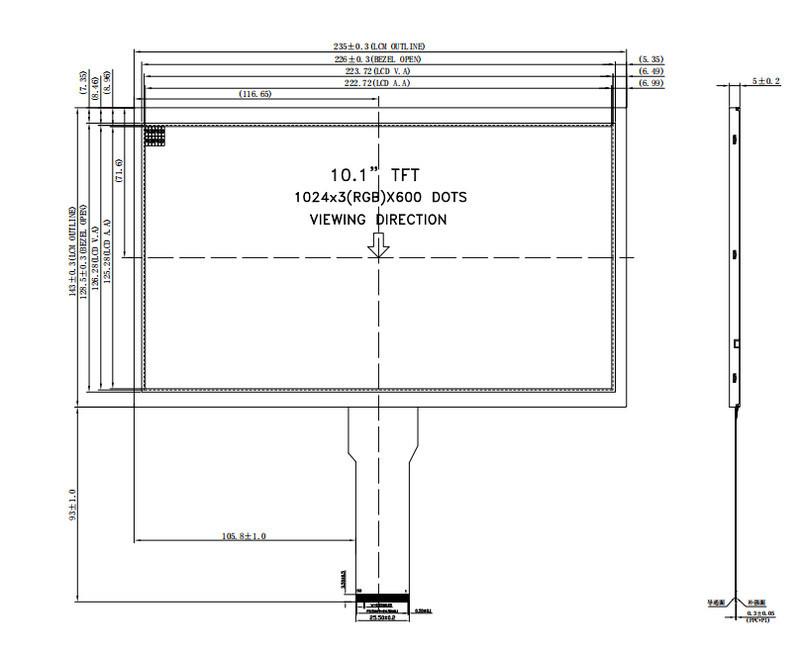 10.1'' TFT Малый ЖК-монитор 1024x600 разрешения Медицинский ЖК-дисплей