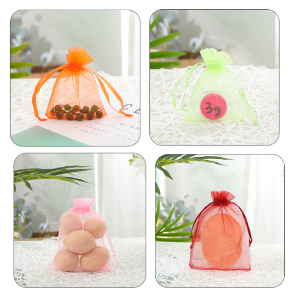 Custom Logo Printed Solid Organza Drawstring Dust Bag Mesh Gift Pouch