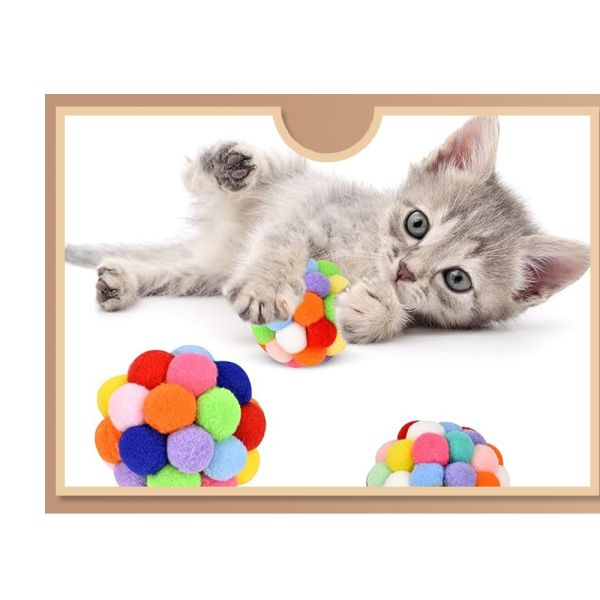 Popular Colorful Handmade Bouncy Ball Kitten Toys Plush Bell Ball Planet Ball Cat Toys