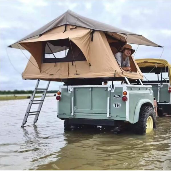 4WD Canvas Offroad Camping Rooftop Car Tent With Awning 1400D Waterproof Fabric PVC Roof