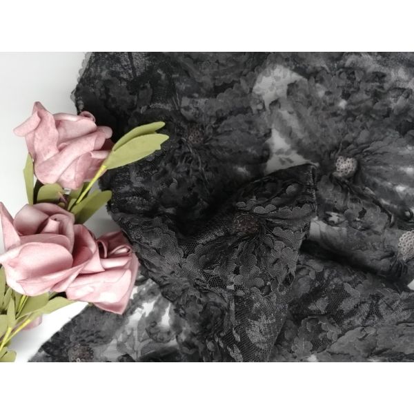 Вырезанная сердцевина из партия вышивки шнурует черную ткань Applique Sequin 3D