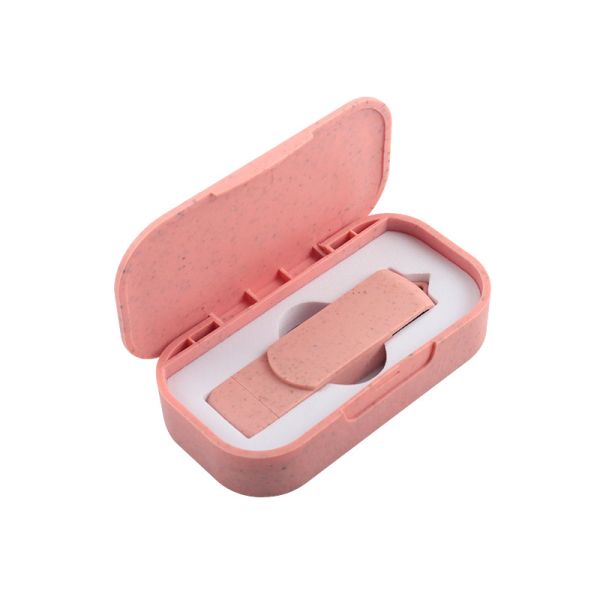 Type C USB Flash Drives Pink Plastis With Straw Recyclables Material And Custom Logo