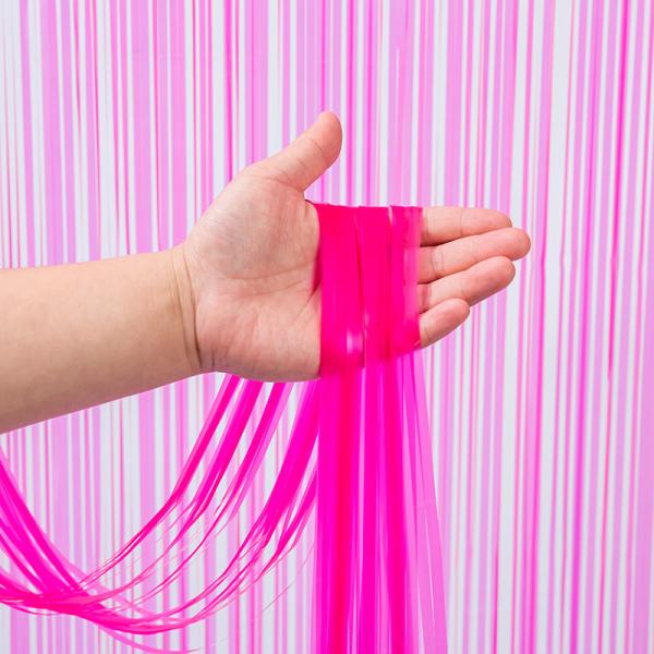 Macaron Pink Tinsel Backdrop PET Pink Foil Curtain Fringe Decor