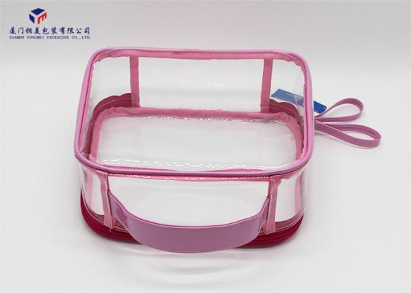 Super Clear Soft PVC Bags Pink PU Handle Custom Lady Handbag Fashion Women Bag