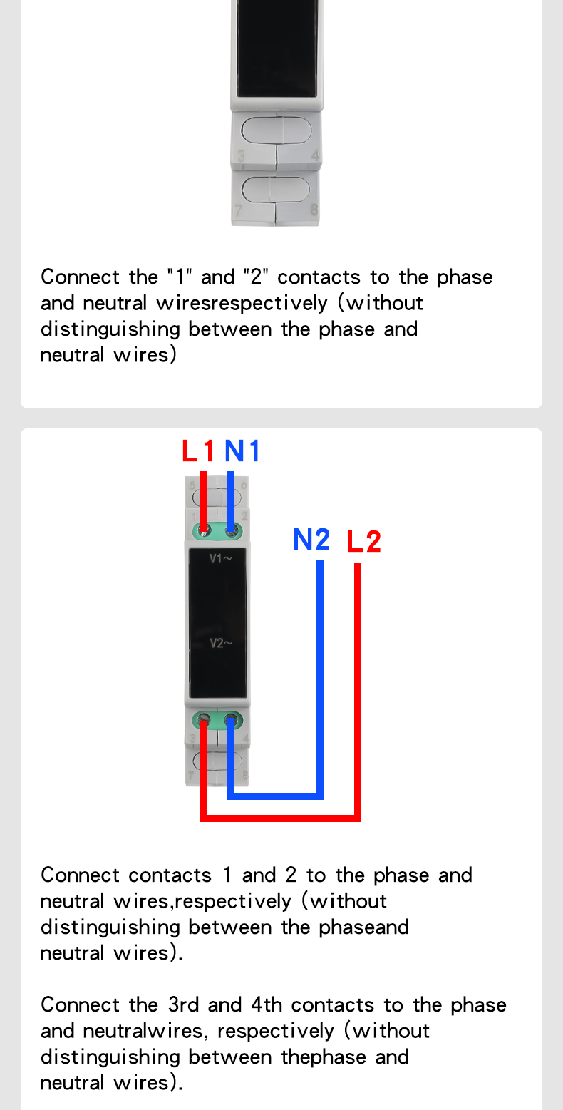 DIN Rail Mount Three Phase Mini Voltmeter AC 80-500V 0-100A Ammeter LED Digital Display IP65 Rated ABS Material Frequency Meter
