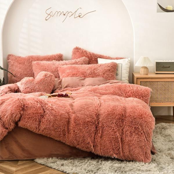 Roupas de cama rosa feitas à mão com veludo artificial super macio e cobertura fofa