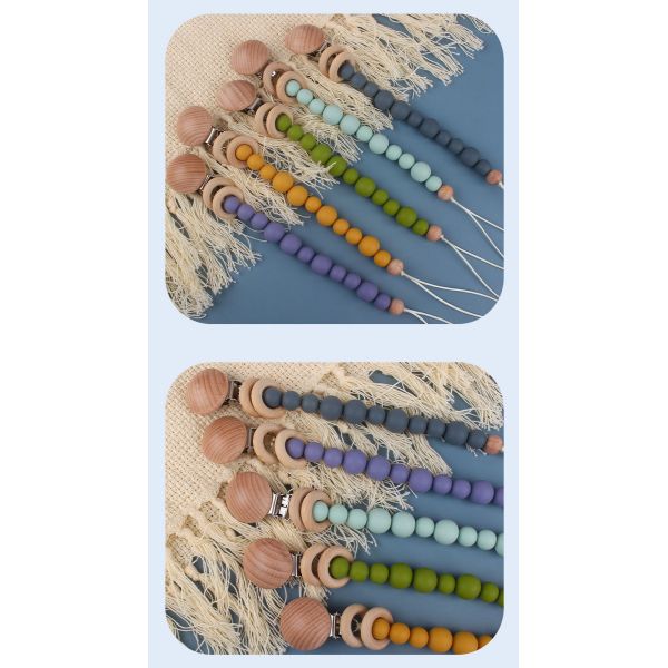 Toddlers Eco Friendly Silicone Pacifier Holder Beaded Pacifier Clip Heat Resistant