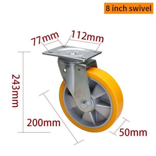8 Inch Heavy Duty Aluminium Castor Wheels 600kg Load Plate Mount Ridgid Caster Wheels