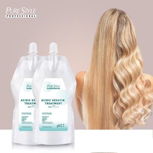 Crème lissante professionnelle à la kératine pour cheveux abîmés et bouclés