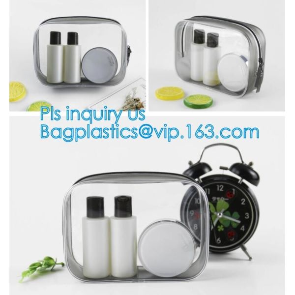 recyclable travel PVC cosmetic bag travel set bag, PVC Zip Lock Plastic Cosmetic Travel Packaging Bag, PVC Zipper Travel