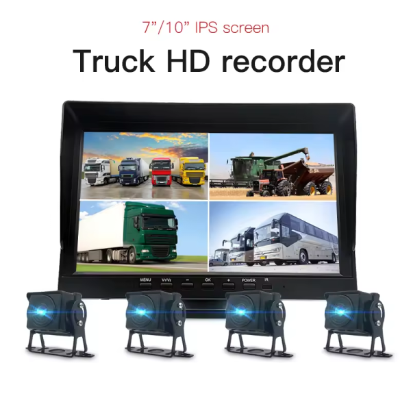 10 Inch Quad Split Screen Monitor with 120 Degree Night Vision 4-Channel Reverse Camera DVR