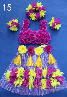 China Manufacturer 30pcs/set Fiber Girls Grass Hula Skirt (Yellow, Green, Fushcia)