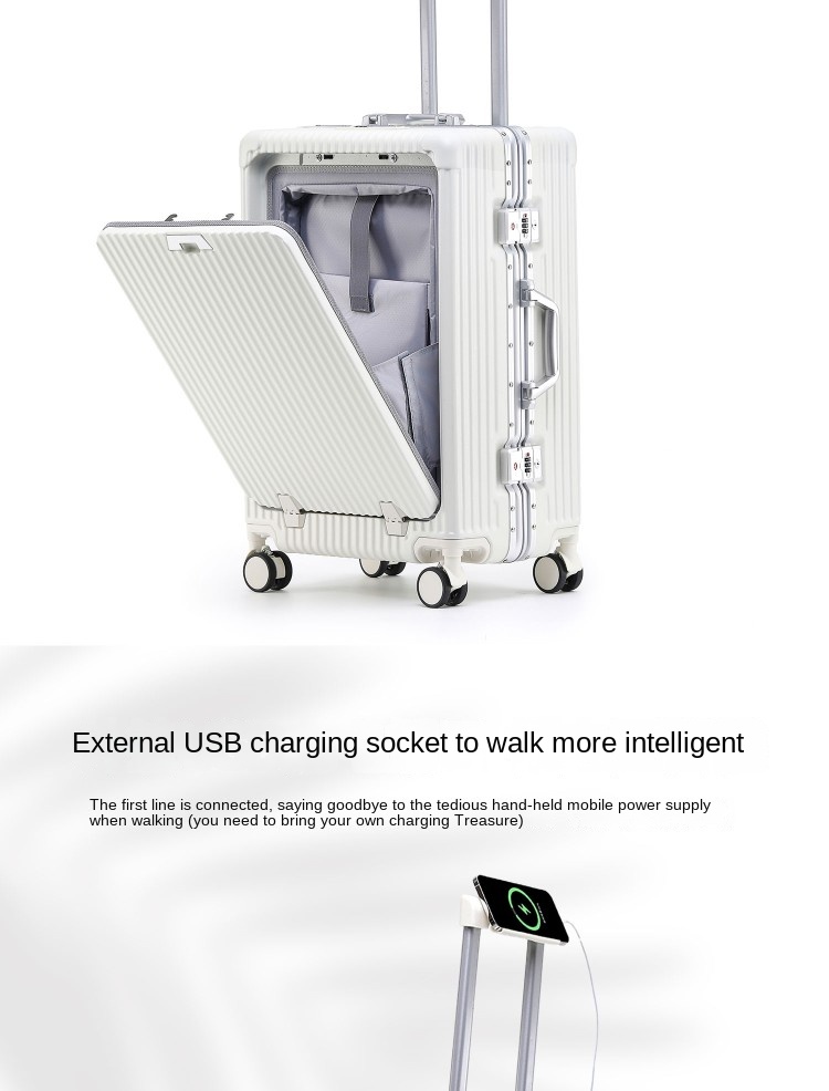 High-Value Unisex Multifunctional ABS+PC Trolley Case Waterproof Front Opening Travel Luggage Strong Password Box Suitcase