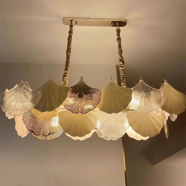 Candelabro de vidro de cristal de folha de Ginkgo para espaços comerciais ou áreas de restaurantes