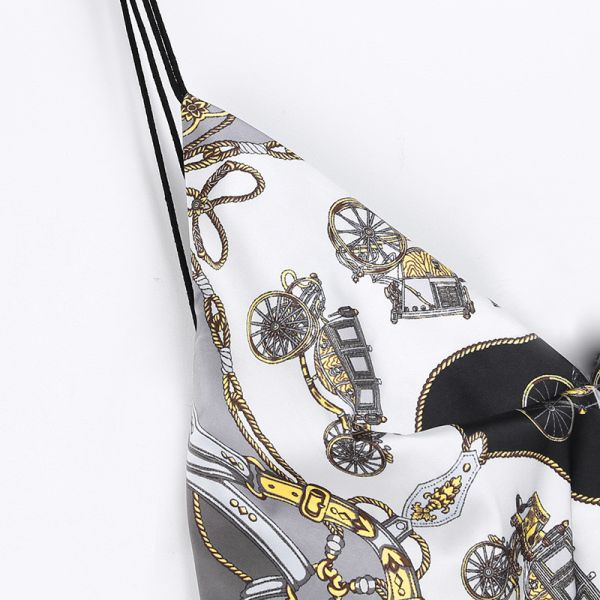 High Street Casual Wear Women Crop Top Printed Hem Sharp Angle Show Back