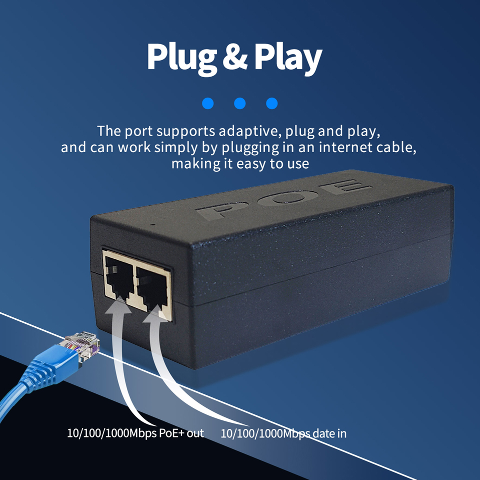 Gigabit 30W PoE Injector IEEE 802.3af/at Power over Ethernet Adapter 1 PoE Port + 1 Gigabit RJ45 LAN Port TBC-PG5102