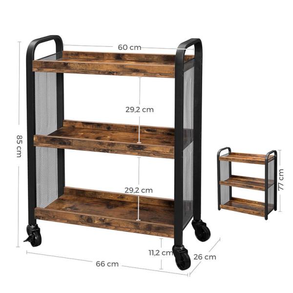 Serving Cart On Wheels, Narrow Kitchen Trolley, Industrial Design Rolling Cart, Small Rolling Cart, LRC66BX
