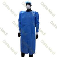 Os PP SMS reforçaram completamente o vestido cirúrgico descartável com o Velcro no punho feito malha pescoço