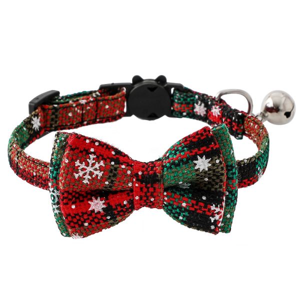 Christmas Plaid Pet Bow Tie Collar For Cats Dogs, Cute Adjustable Kitten Collar With Bowknot