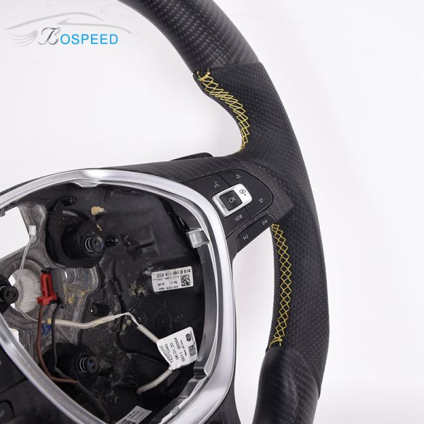 Black Leather Golf Mk8 Vw Racing Steering Wheel Carbon Fiber Grey Stripe