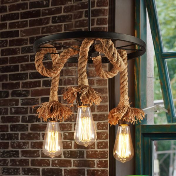 Loft Iron  Rope Chandelier Retro Industrial Light Fixture Dining Room Light(WH-VP-207)