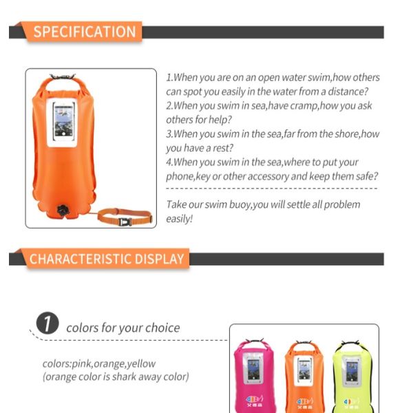 Eco Nylon PVC 20L 28L 35L Triathlon Swimming Buoy With Phone Bag