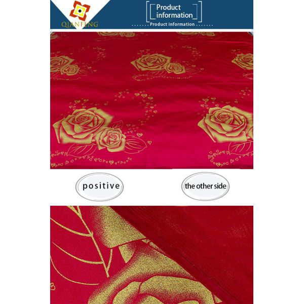 100% polyester warp knitted printed gold powder large rose mattress fabric
